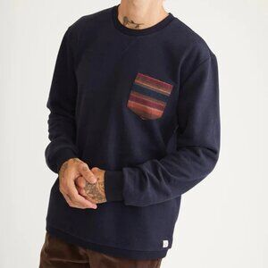 Marine Layer Navy Long Sleeve Signature Fleece Pocket Crewneck